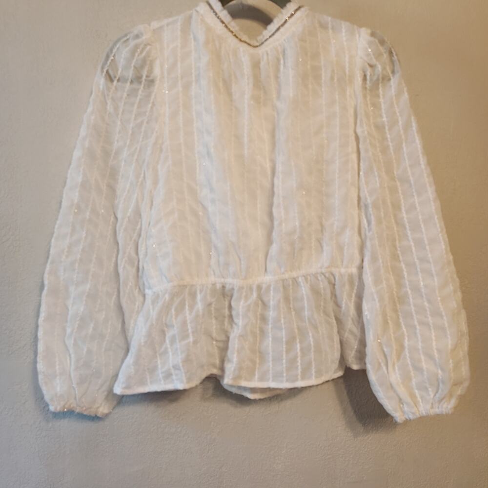 Alice Blue White Peplum Blouse S Puff Sleeve Cottagecore Romantic Topeve Top